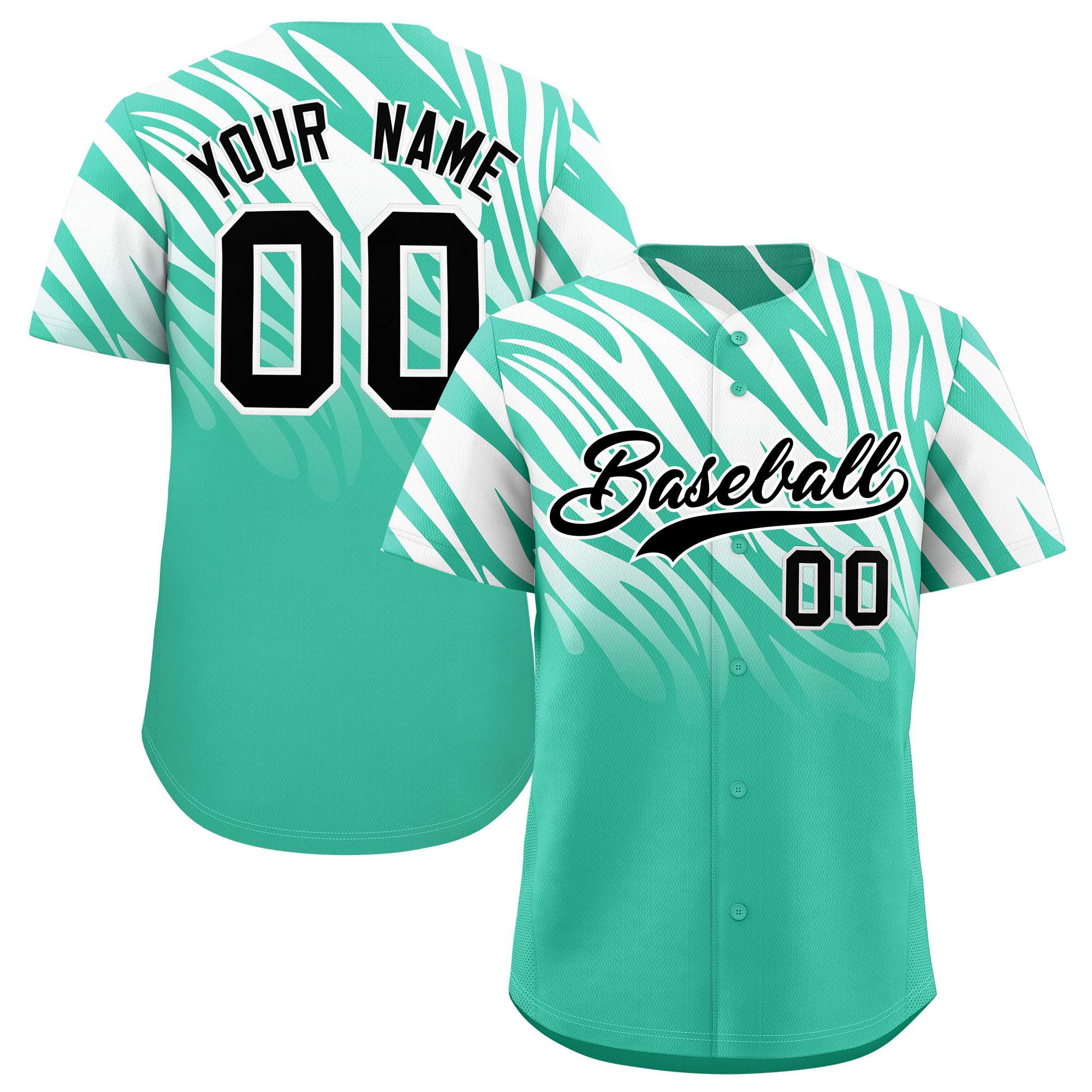 Custom Bright Green White Tiger Stripe Gradient Animal Print Personalized Team Shirt Baseball Jersey