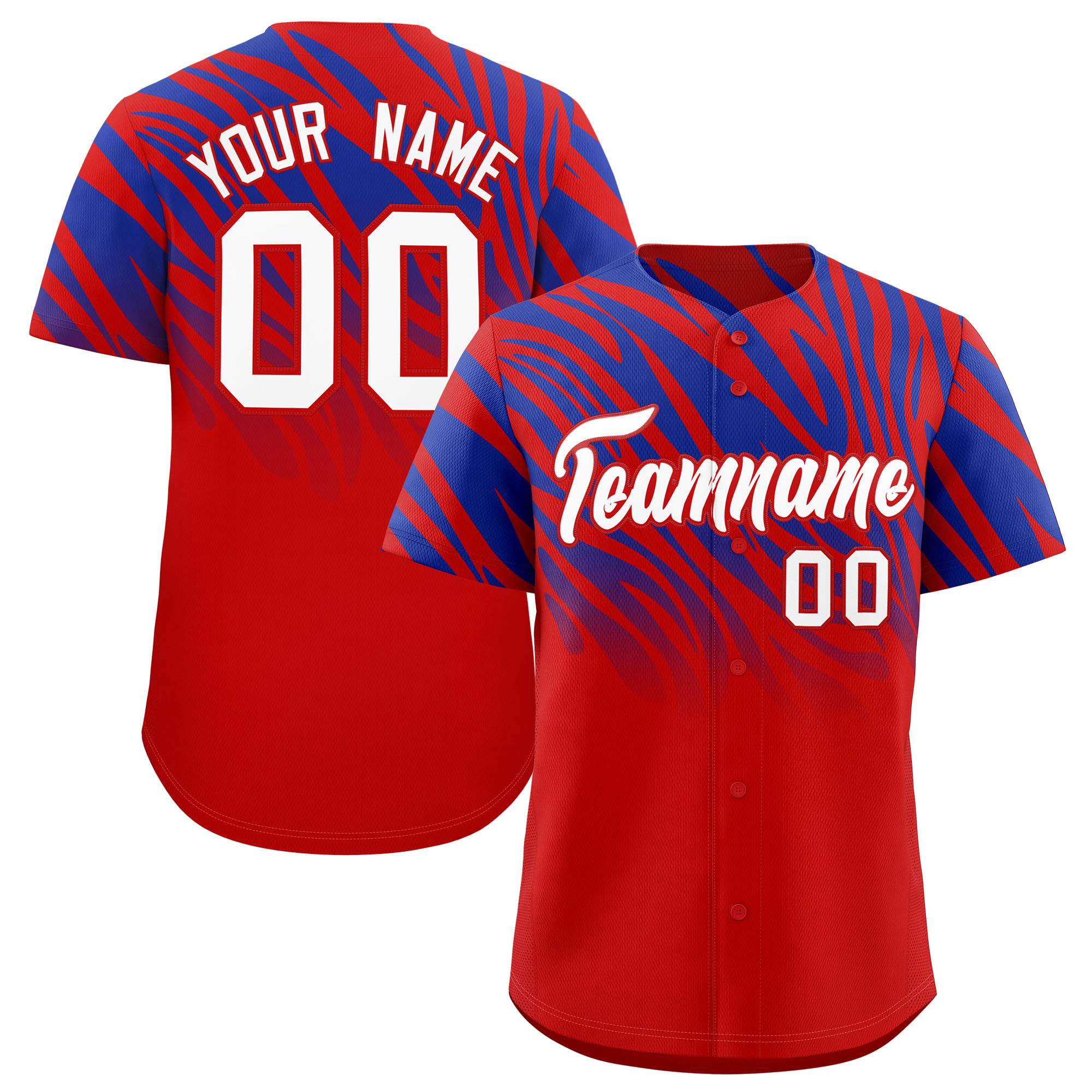 Custom Royal Red Tiger Stripe Gradient Animal Print Personalized Team Shirt Baseball Jersey