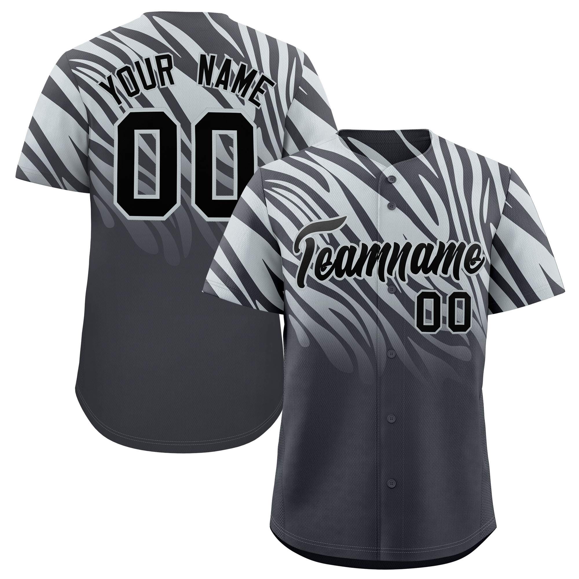 Custom Gray Silver Tiger Stripe Gradient Animal Print Personalized Team Shirt Baseball Jersey