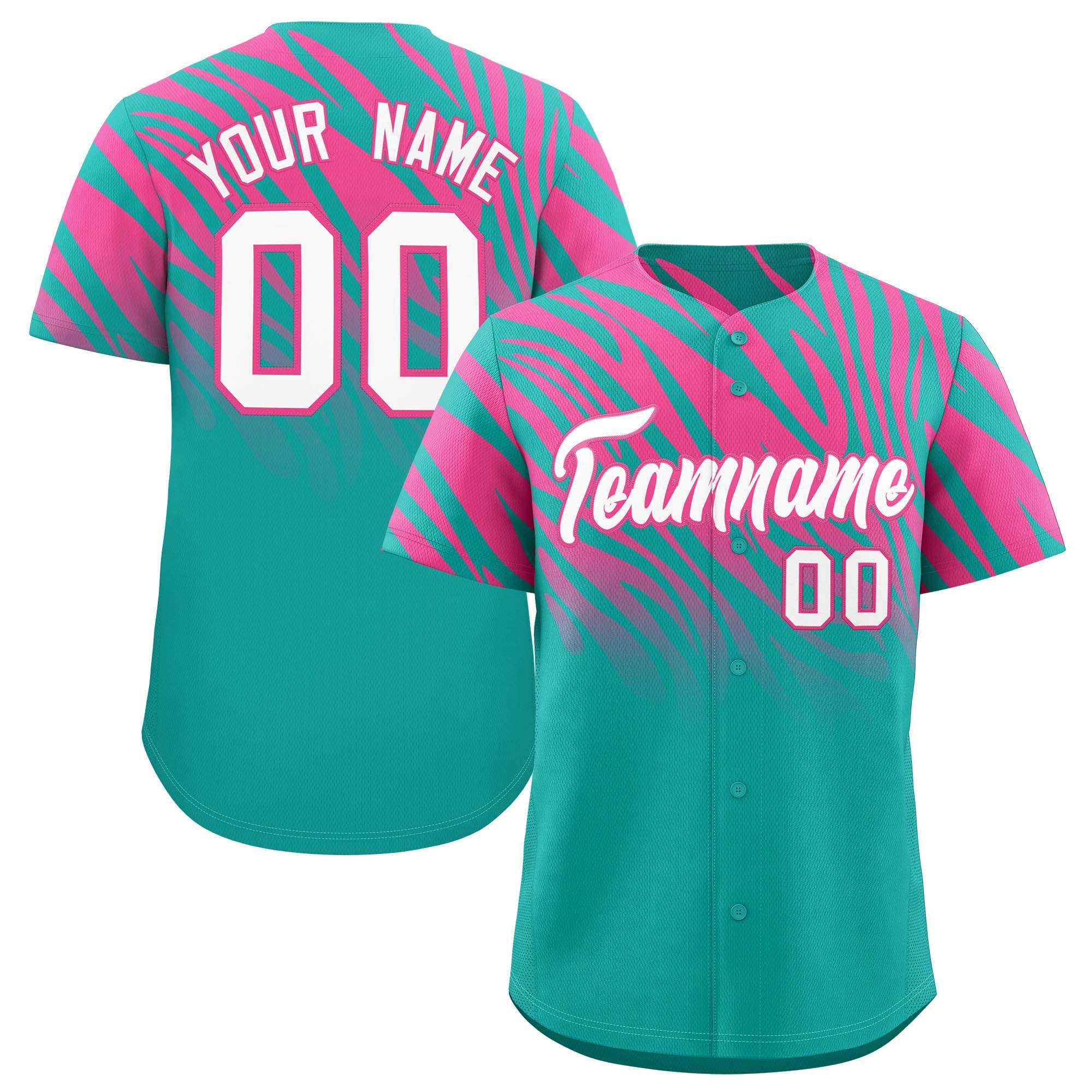 Custom Aqua Pink Tiger Stripe Gradient Animal Print Personalized Team Shirt Baseball Jersey
