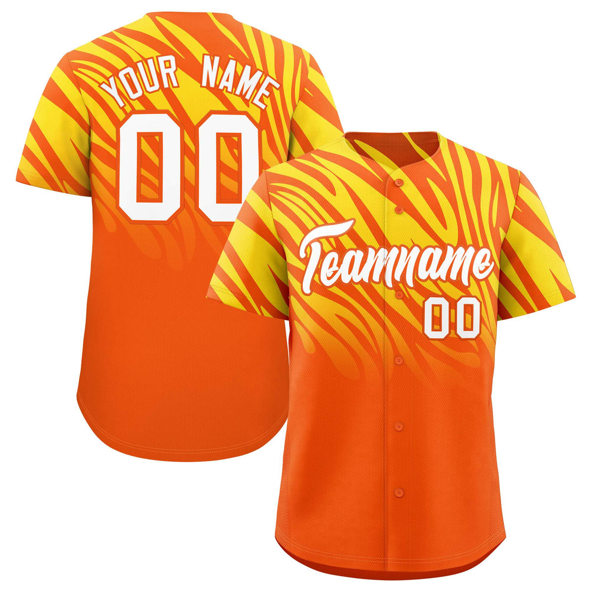 Custom Orange Gold Tiger Stripe Gradient Animal Print Personalized Team Shirt Baseball Jersey