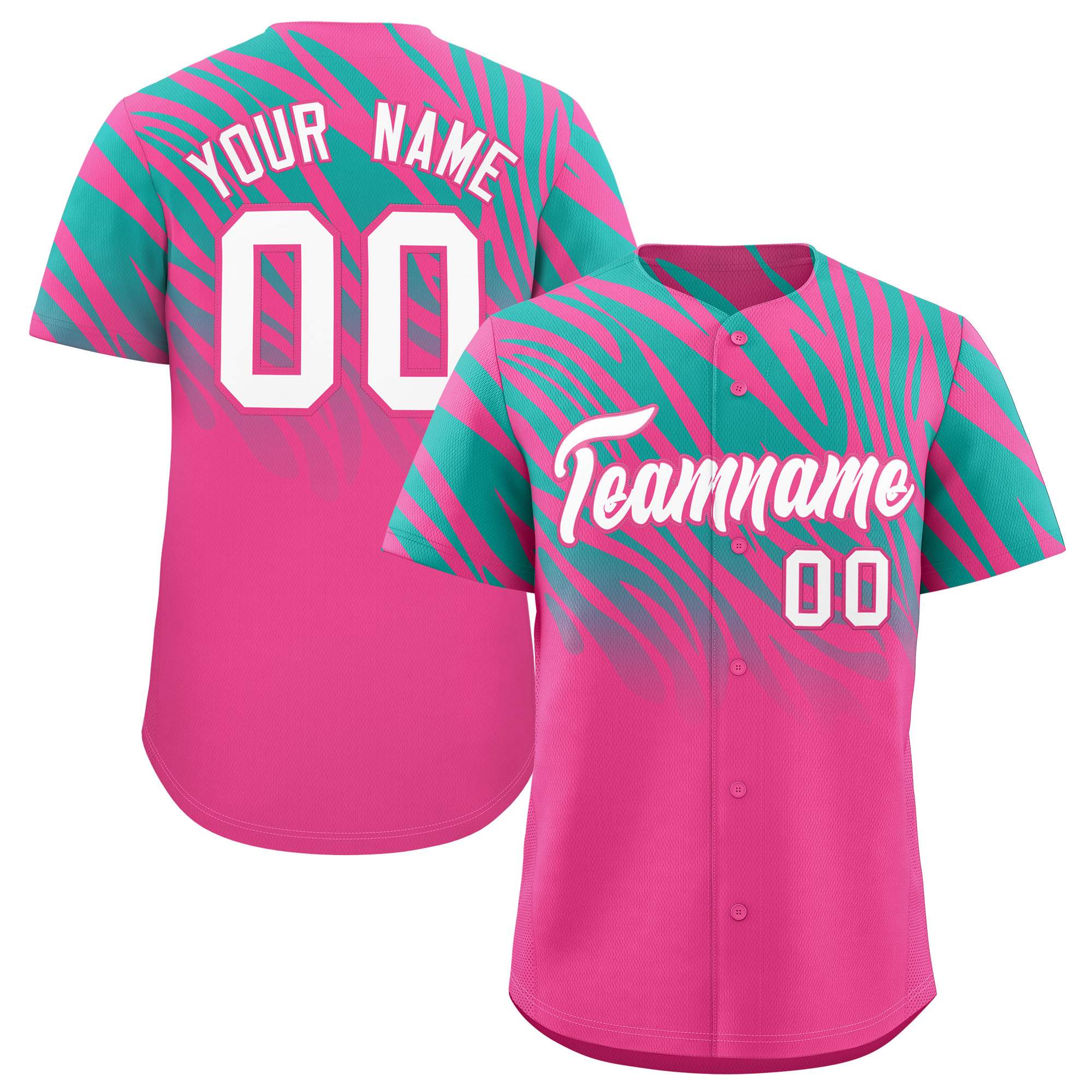 Custom Pink Aqua Tiger Stripe Gradient Animal Print Personalized Team Shirt Baseball Jersey