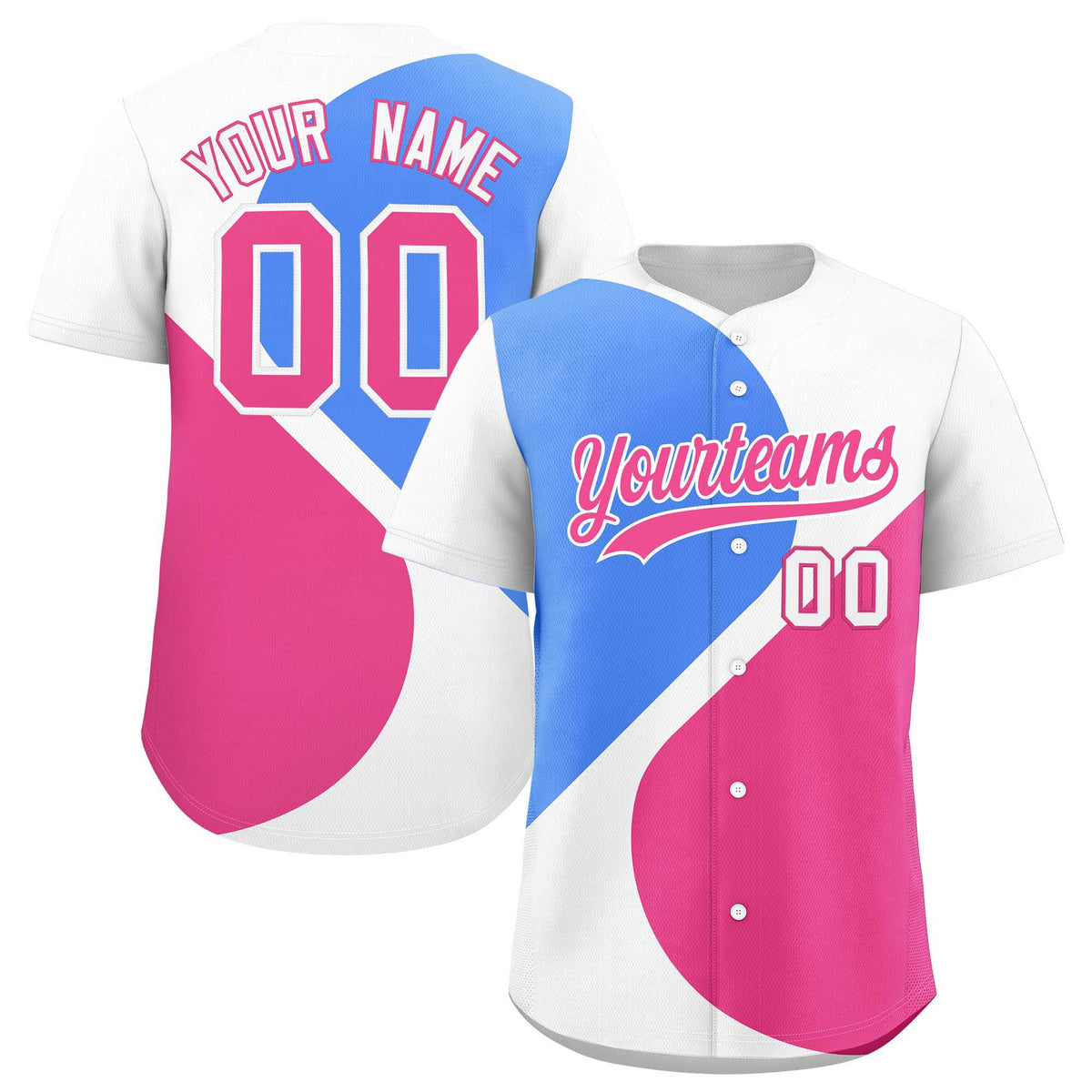 Custom White Powder Blue-Pink Color Block Personalized Half Heart Pattern Authentic Baseball Jersey| KXKSHOP