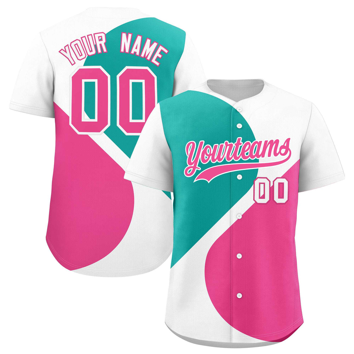 Custom White Aqua-Pink Color Block Personalized Half Heart Pattern Authentic Baseball Jersey| KXKSHOP