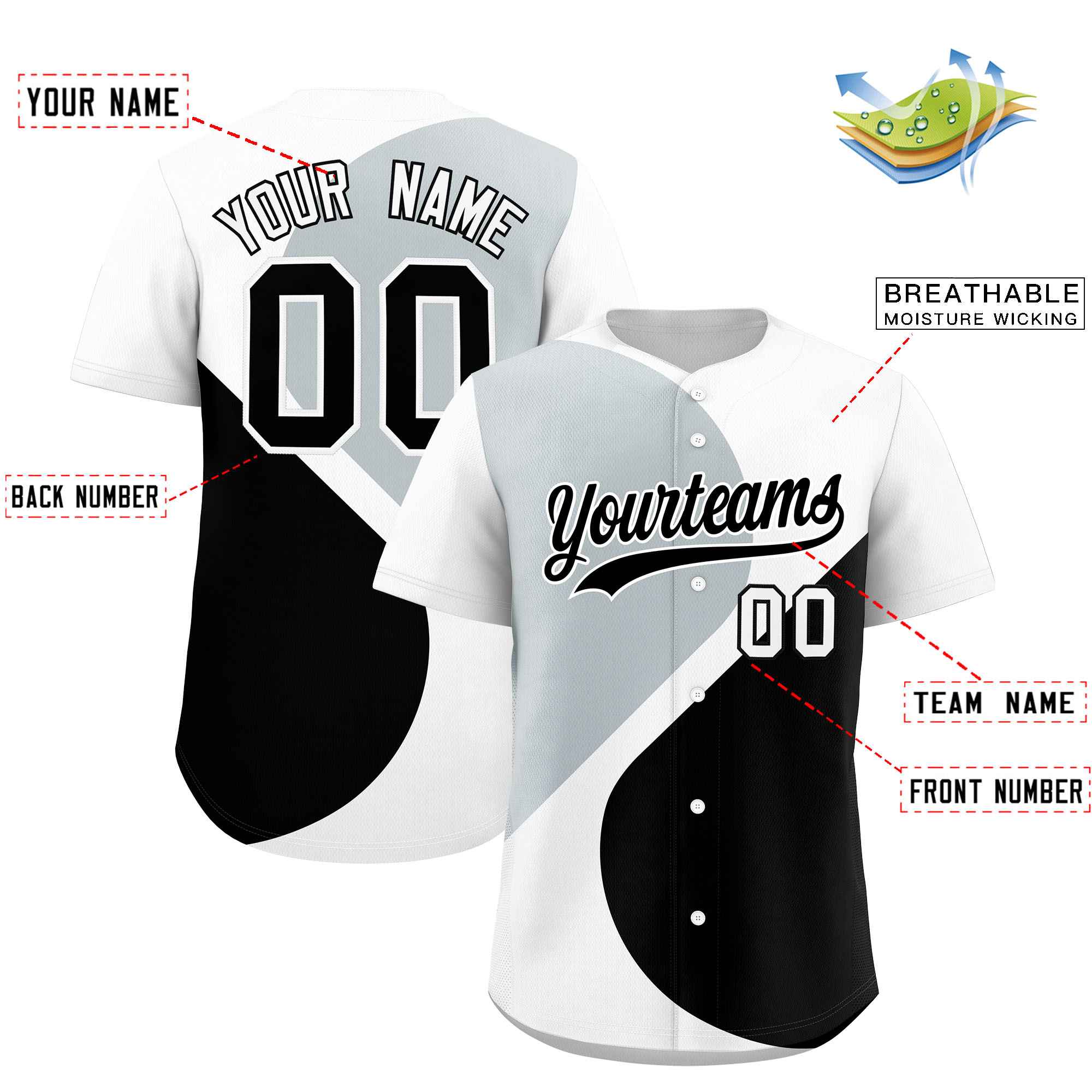 Custom White Silver-Black Color Block Personalized Half Heart Pattern Authentic Baseball Jersey| KXKSHOP