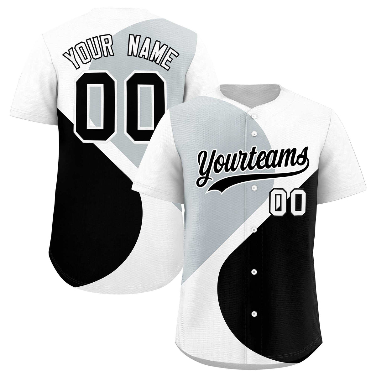Custom White Silver-Black Color Block Personalized Half Heart Pattern Authentic Baseball Jersey| KXKSHOP