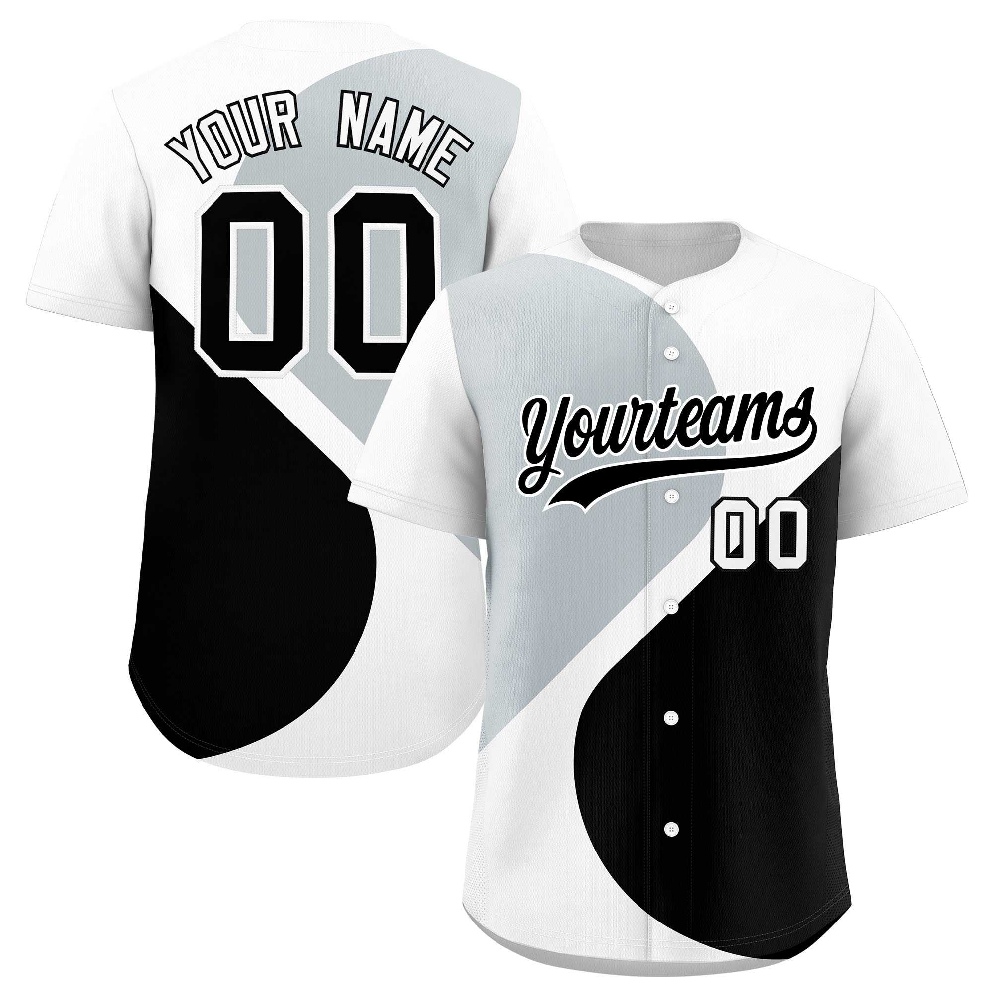 Custom White Silver-Black Color Block Personalized Half Heart Pattern Authentic Baseball Jersey| KXKSHOP