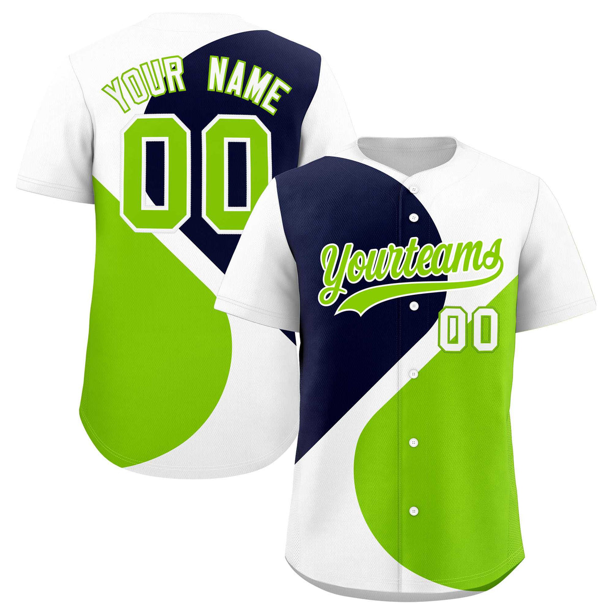 Custom White Navy-Neon Green Color Block Personalized Half Heart Pattern Authentic Baseball Jersey| KXKSHOP