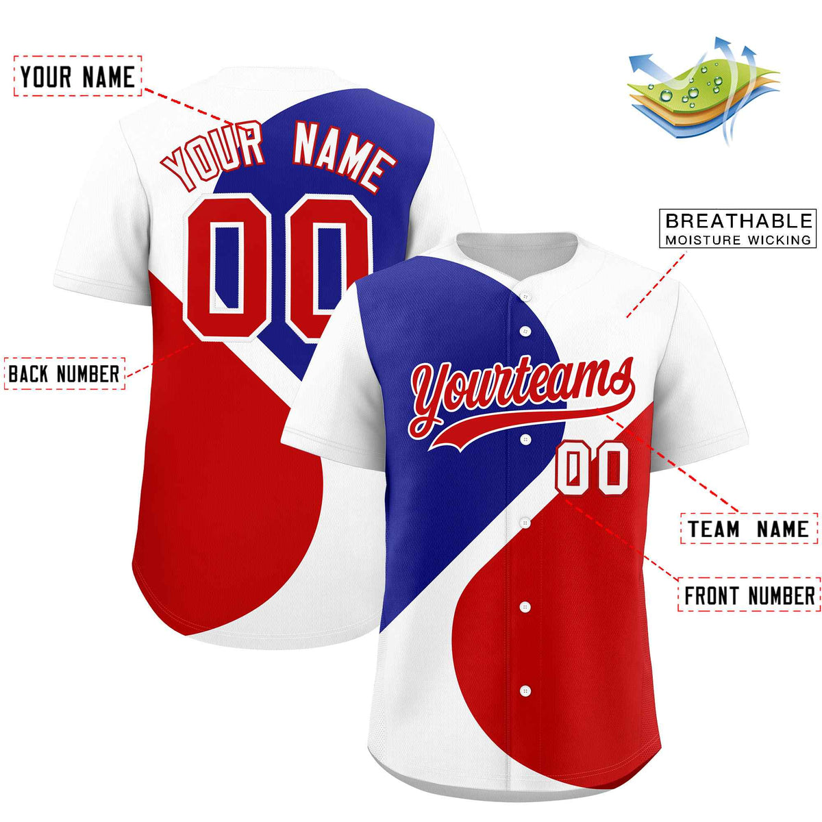 Custom White Royal-Red Color Block Personalized Half Heart Pattern Authentic Baseball Jersey| KXKSHOP