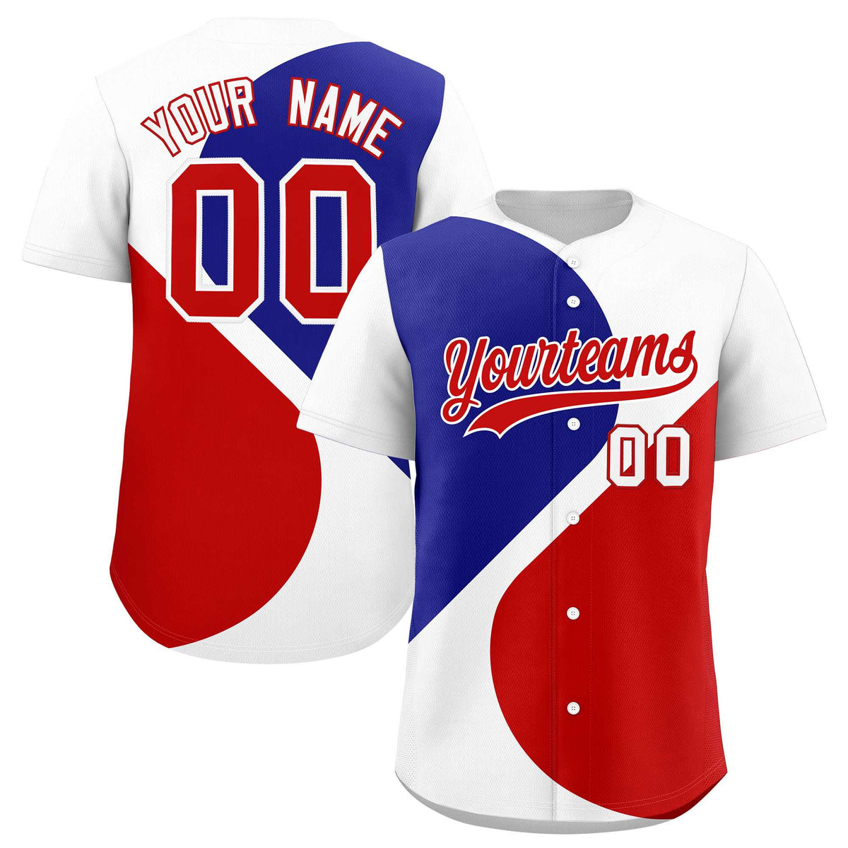 Custom White Royal-Red Color Block Personalized Half Heart Pattern Authentic Baseball Jersey| KXKSHOP