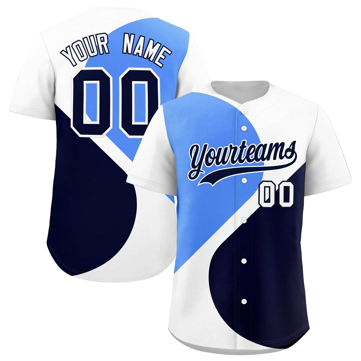 Custom White Powder Blue-Navy Color Block Personalized Half Heart Pattern Authentic Baseball Jersey| KXKSHOP