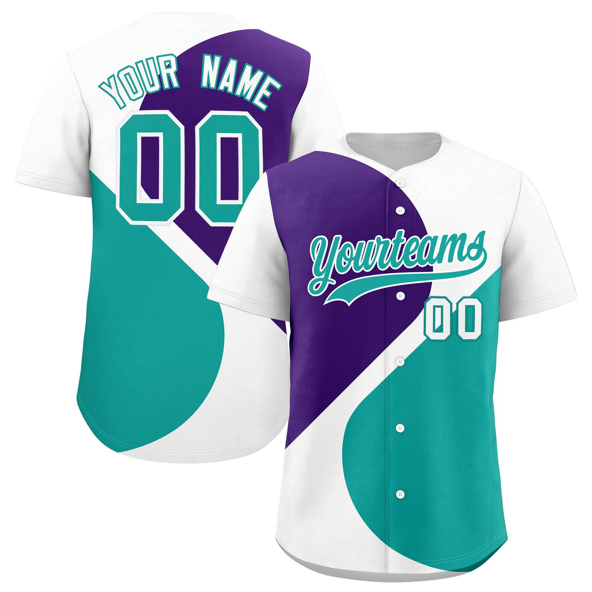 Custom White Purple-Aqua Color Block Personalized Half Heart Pattern Authentic Baseball Jersey| KXKSHOP