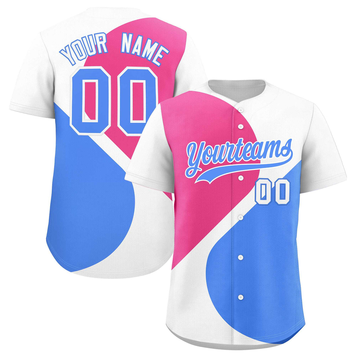 Custom White Pink-Powder Blue Color Block Personalized Half Heart Pattern Authentic Baseball Jersey| KXKSHOP