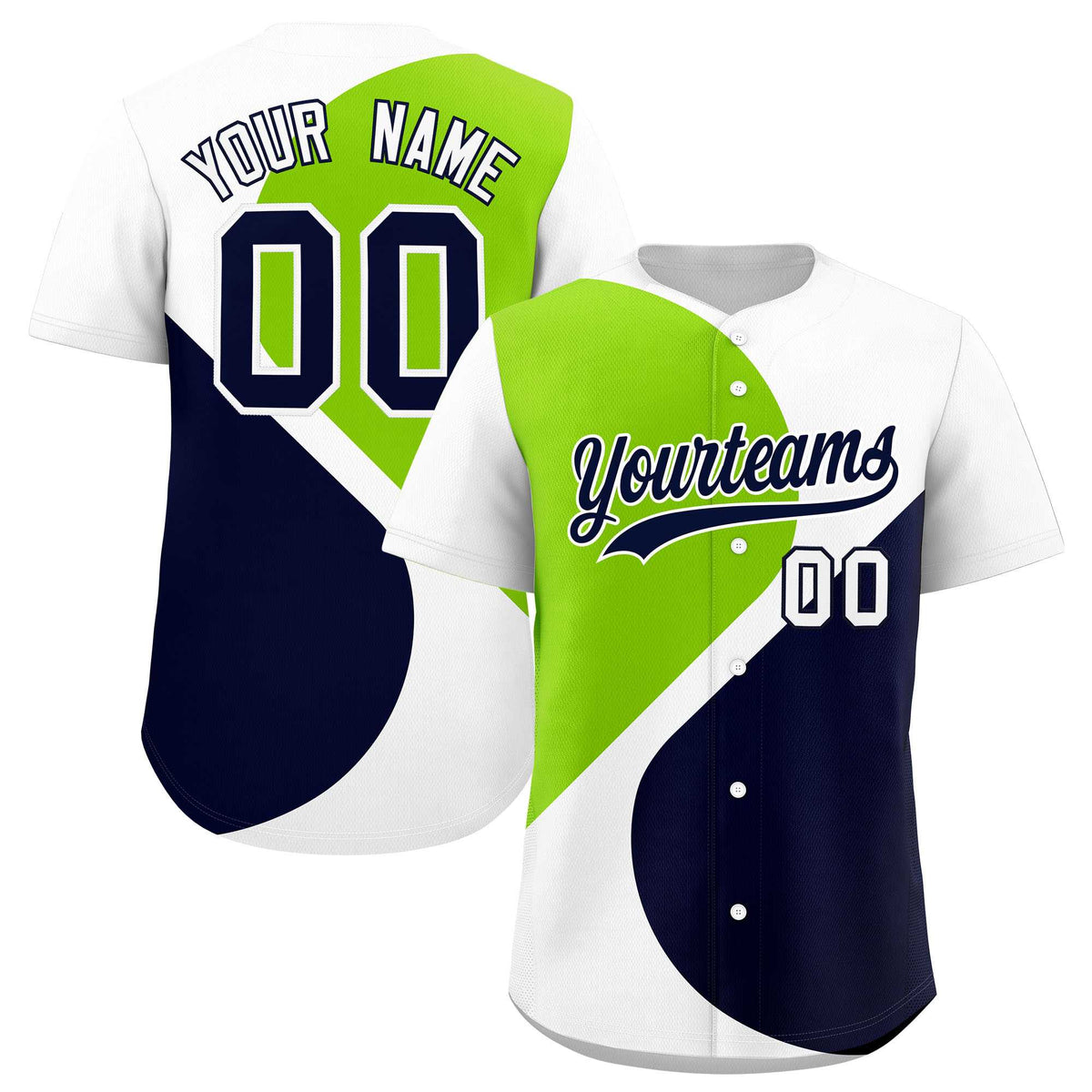 Custom White Neon Green-Navy Color Block Personalized Half Heart Pattern Authentic Baseball Jersey| KXKSHOP
