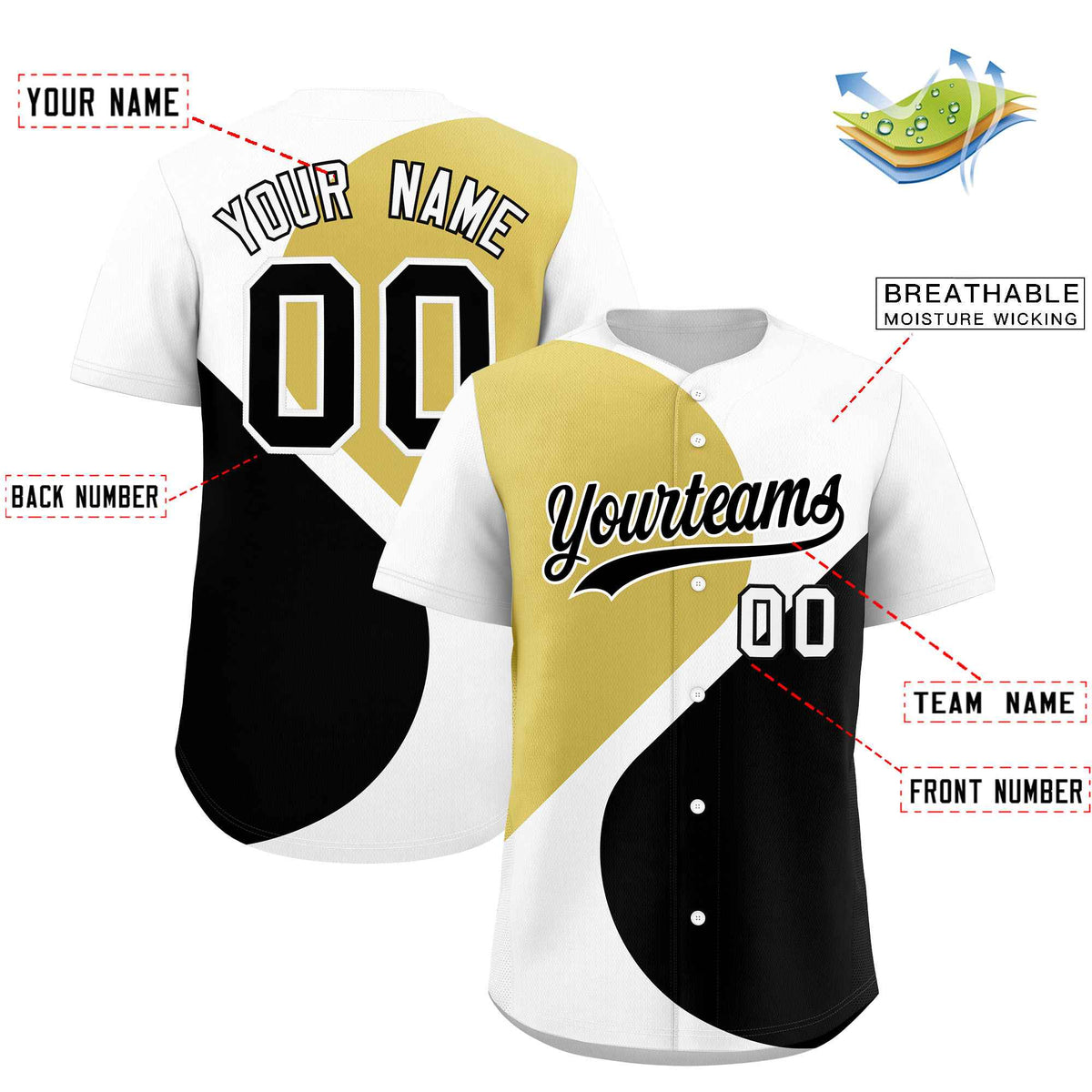 Custom White Old Gold-Black Color Block Personalized Half Heart Pattern Authentic Baseball Jersey| KXKSHOP