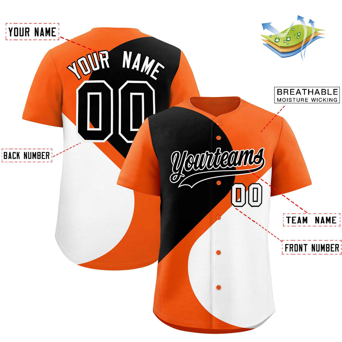 Custom Orange Black-White Color Block Personalized Half Heart Pattern Authentic Baseball Jersey| KXKSHOP