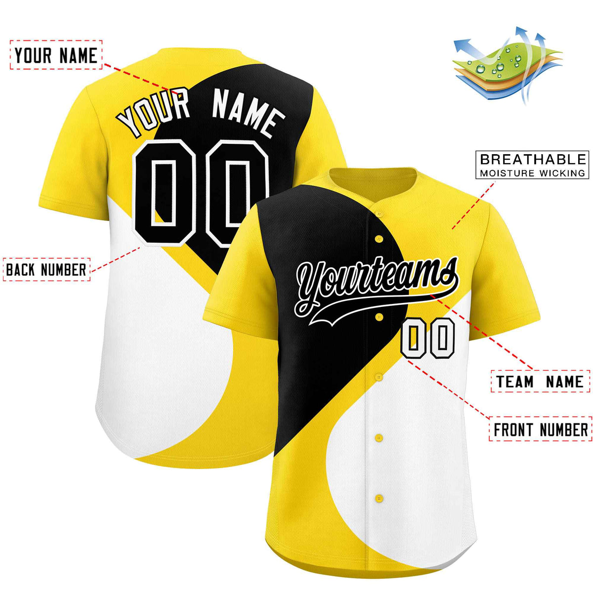 Custom Gold Black-White Color Block Personalized Half Heart Pattern Authentic Baseball Jersey| KXKSHOP