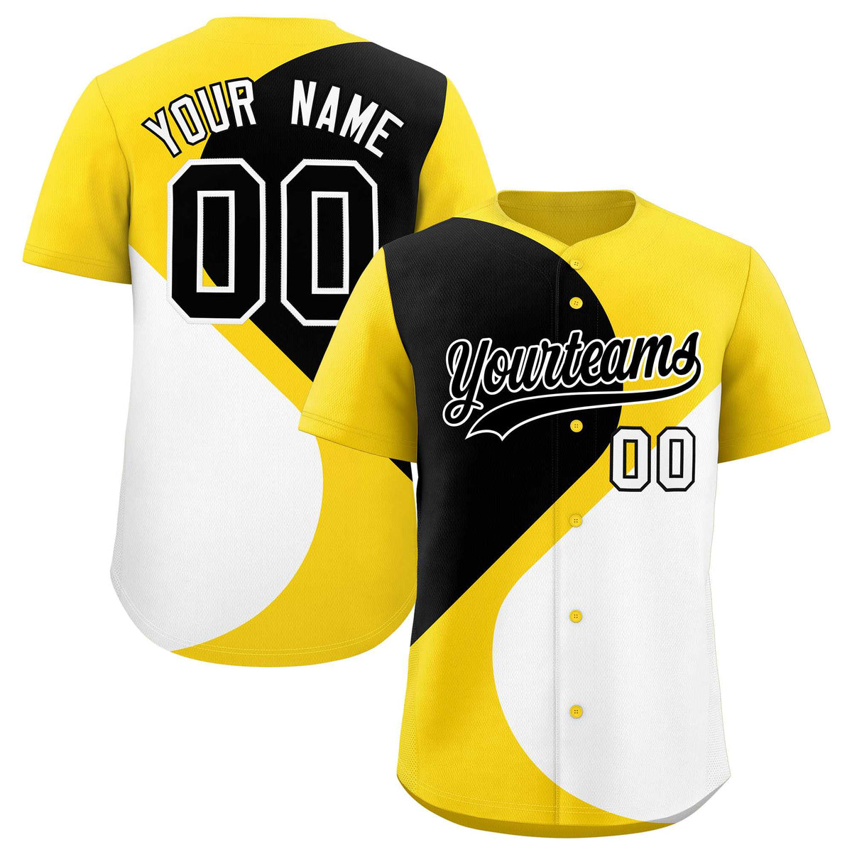 Custom Gold Black-White Color Block Personalized Half Heart Pattern Authentic Baseball Jersey| KXKSHOP