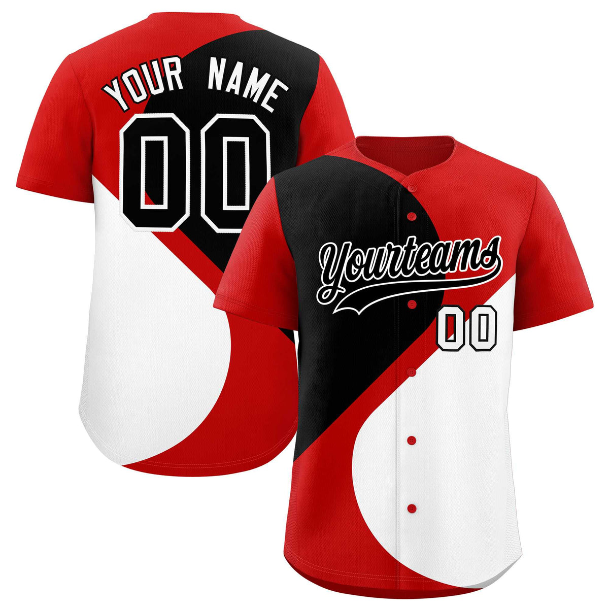 Custom Red Black-White Color Block Personalized Half Heart Pattern Authentic Baseball Jersey| KXKSHOP