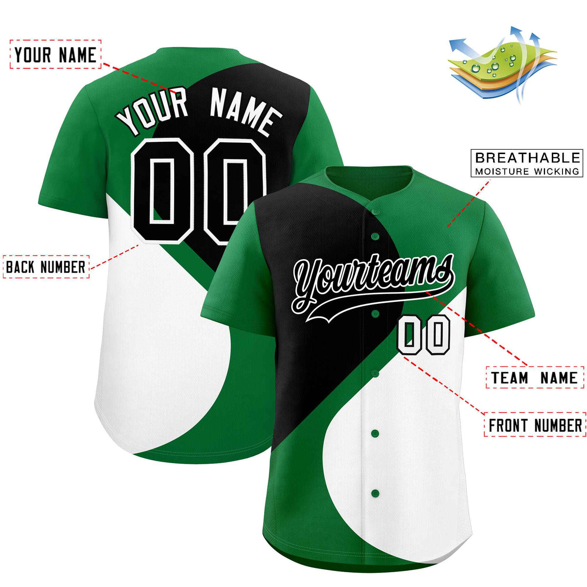 Custom Kelly Green Black-White Color Block Personalized Half Heart Pattern Authentic Baseball Jersey| KXKSHOP