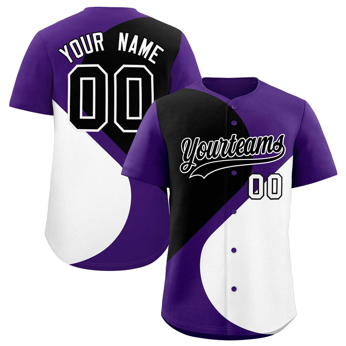 Custom Purple Black-White Color Block Personalized Half Heart Pattern Authentic Baseball Jersey| KXKSHOP