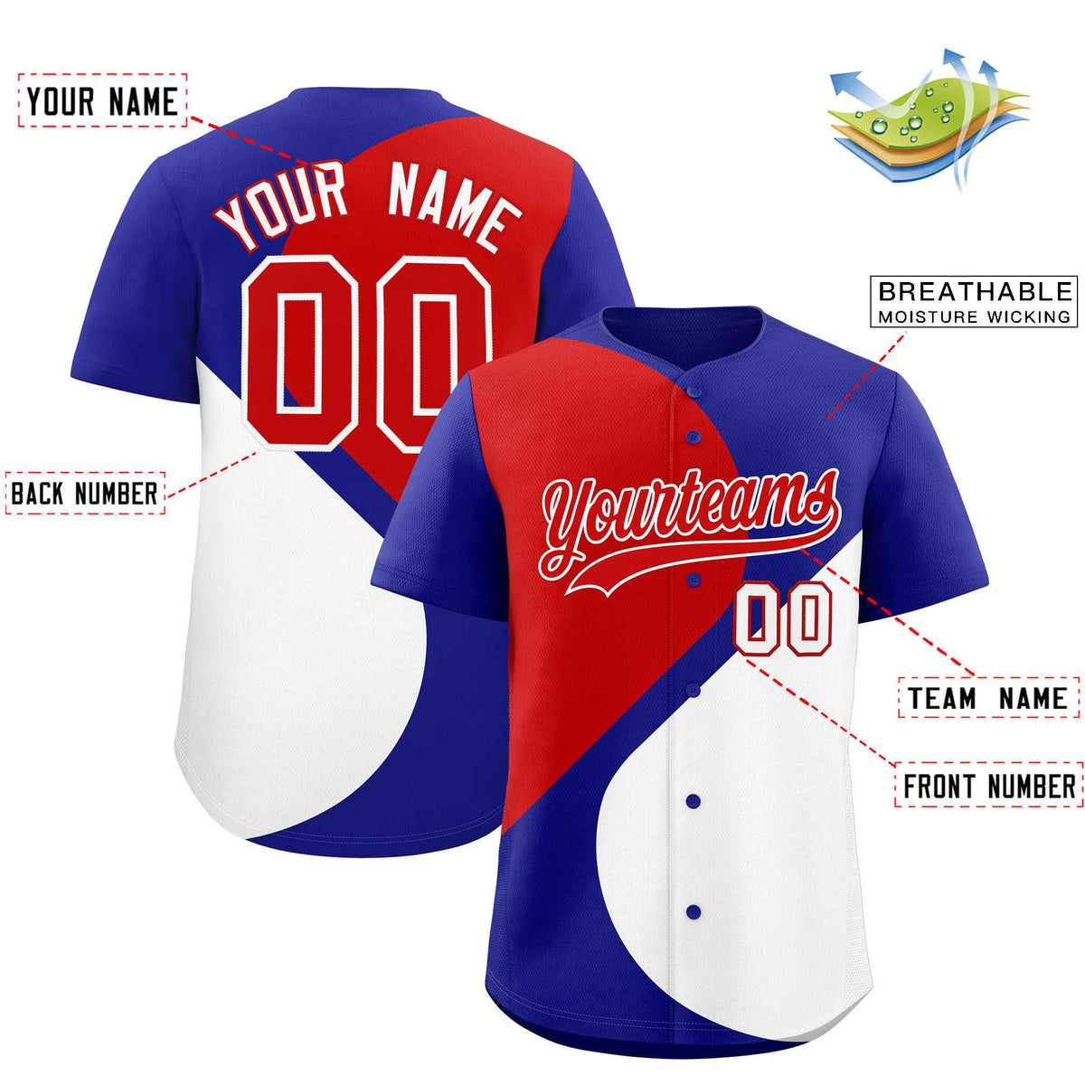 Custom Royal Red-White Color Block Personalized Half Heart Pattern Authentic Baseball Jersey| KXKSHOP