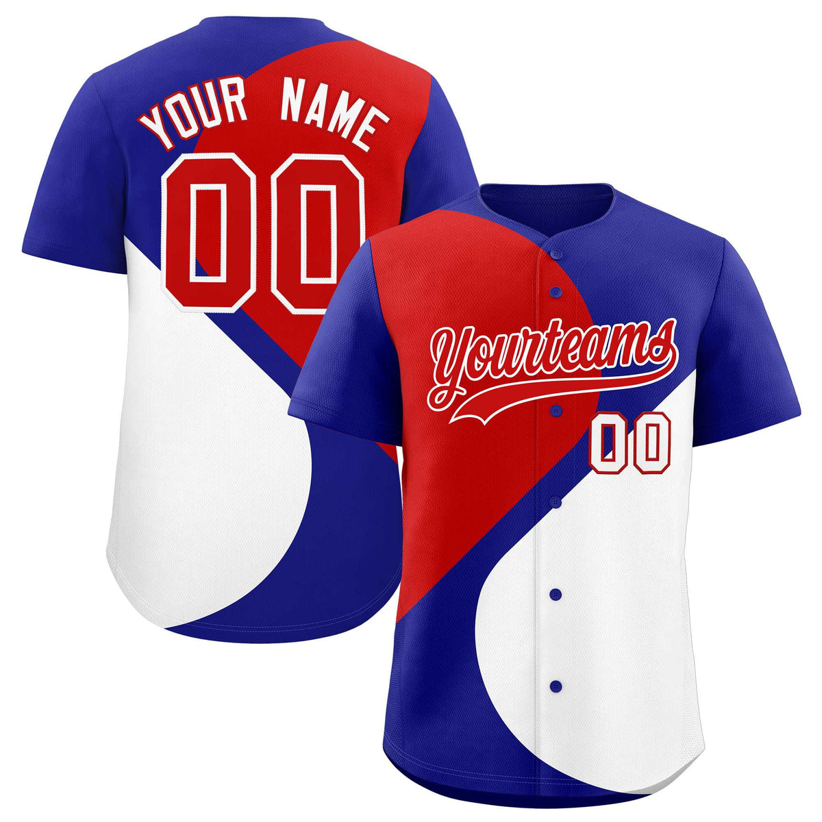 Custom Royal Red-White Color Block Personalized Half Heart Pattern Authentic Baseball Jersey| KXKSHOP