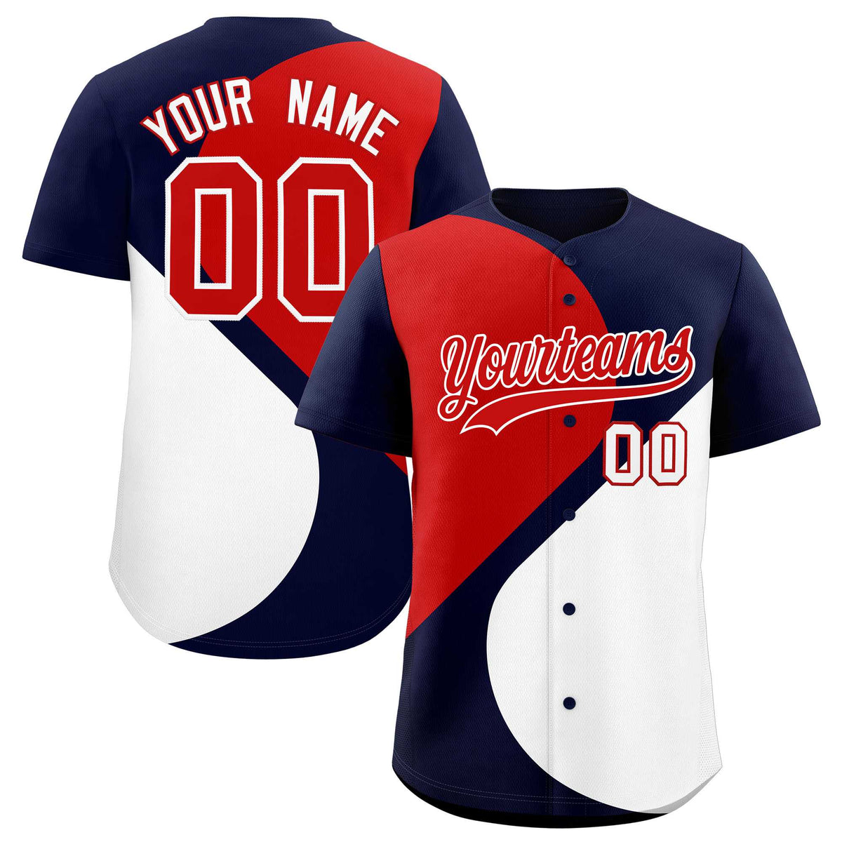 Custom Navy Red-White Color Block Personalized Half Heart Pattern Authentic Baseball Jersey| KXKSHOP