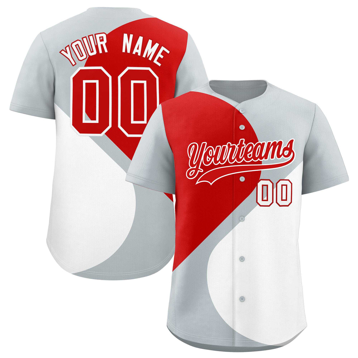 Custom Silver Red-White Color Block Personalized Half Heart Pattern Authentic Baseball Jersey| KXKSHOP