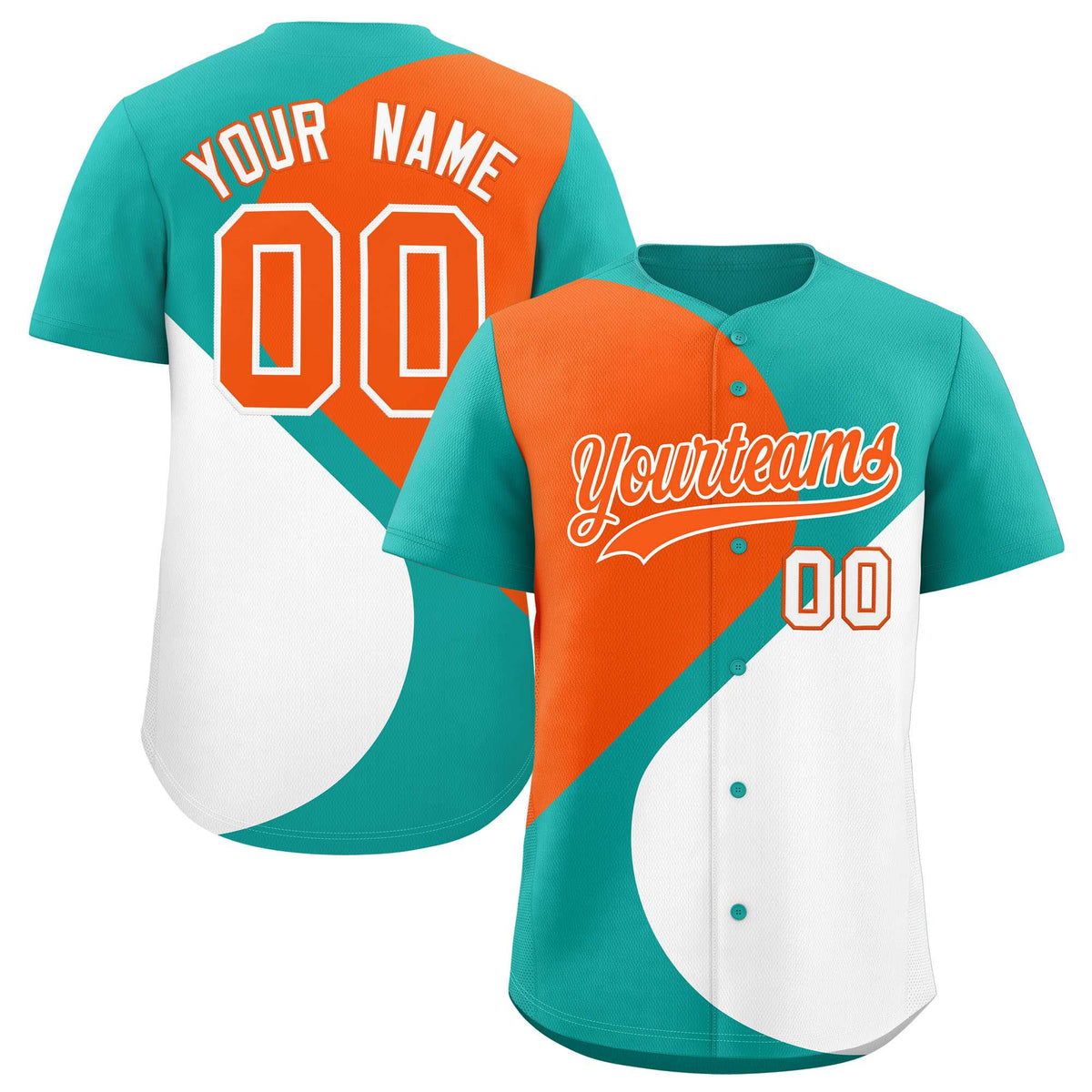 Custom Aqua Orange-White Color Block Personalized Half Heart Pattern Authentic Baseball Jersey| KXKSHOP