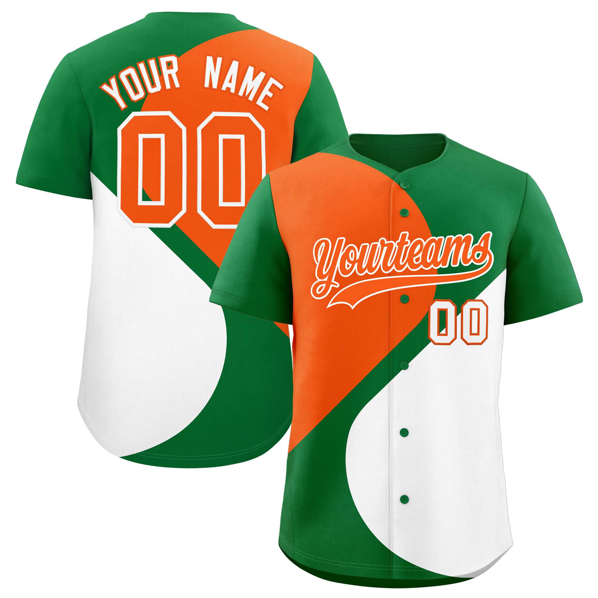 Custom Kelly Green Orange-White Color Block Personalized Half Heart Pattern Authentic Baseball Jersey| KXKSHOP