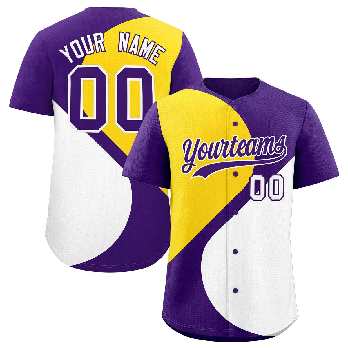Custom Purple Gold-White Color Block Personalized Half Heart Pattern Authentic Baseball Jersey| KXKSHOP