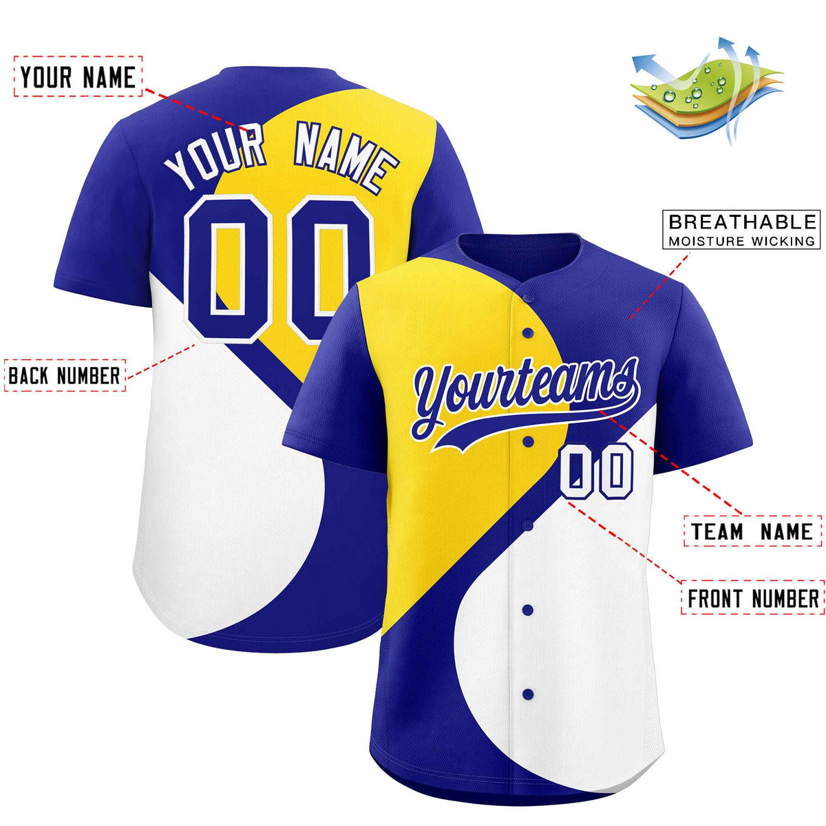 Custom Royal Gold-White Color Block Personalized Half Heart Pattern Authentic Baseball Jersey| KXKSHOP