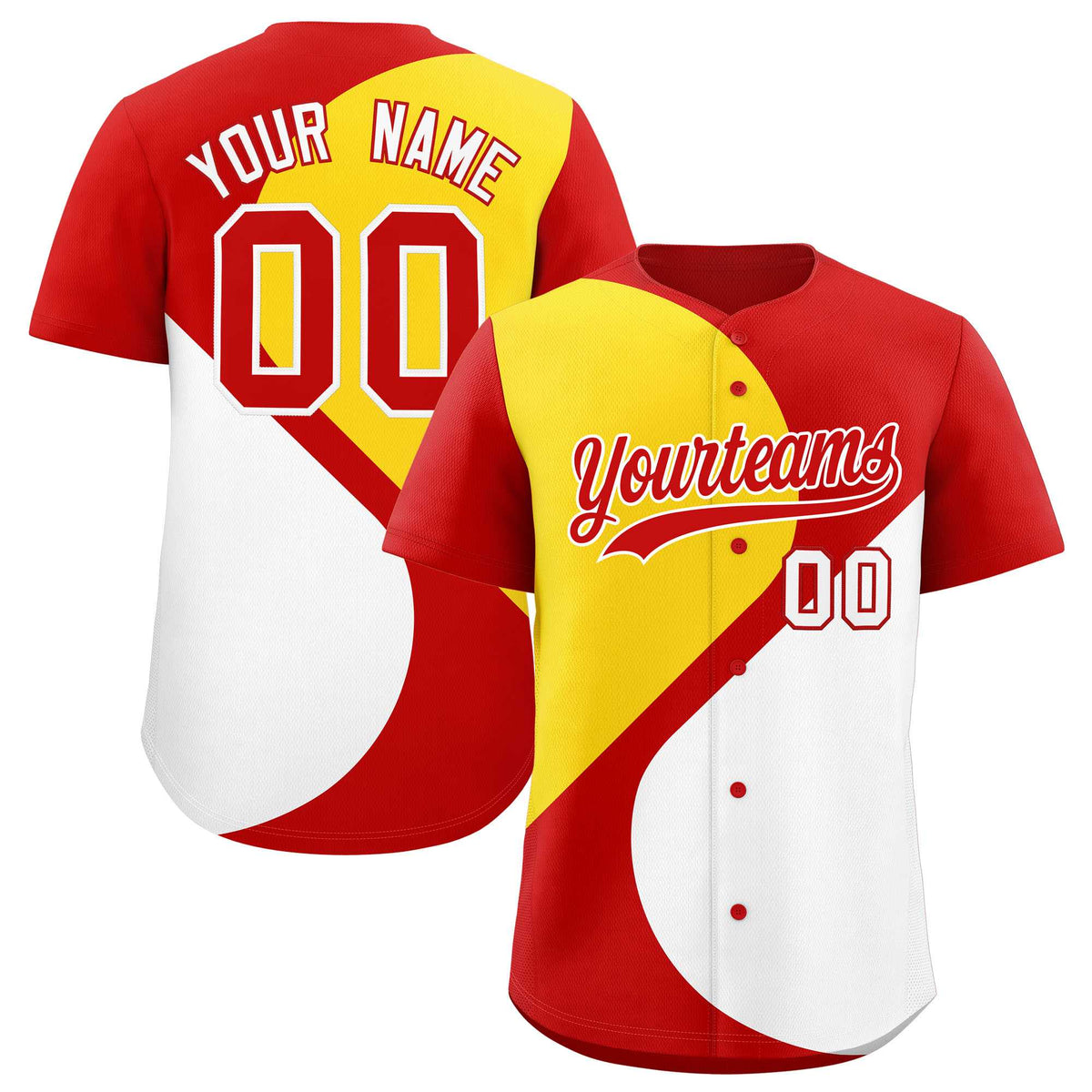 Custom Red Gold-White Color Block Personalized Half Heart Pattern Authentic Baseball Jersey| KXKSHOP