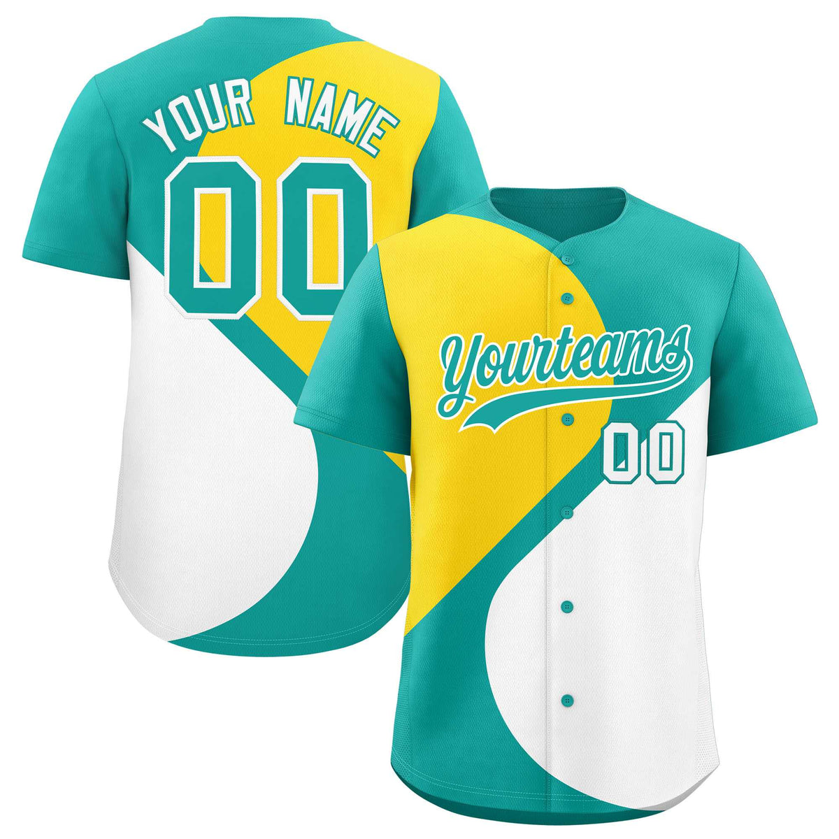 Custom Aqua Gold-White Color Block Personalized Half Heart Pattern Authentic Baseball Jersey| KXKSHOP