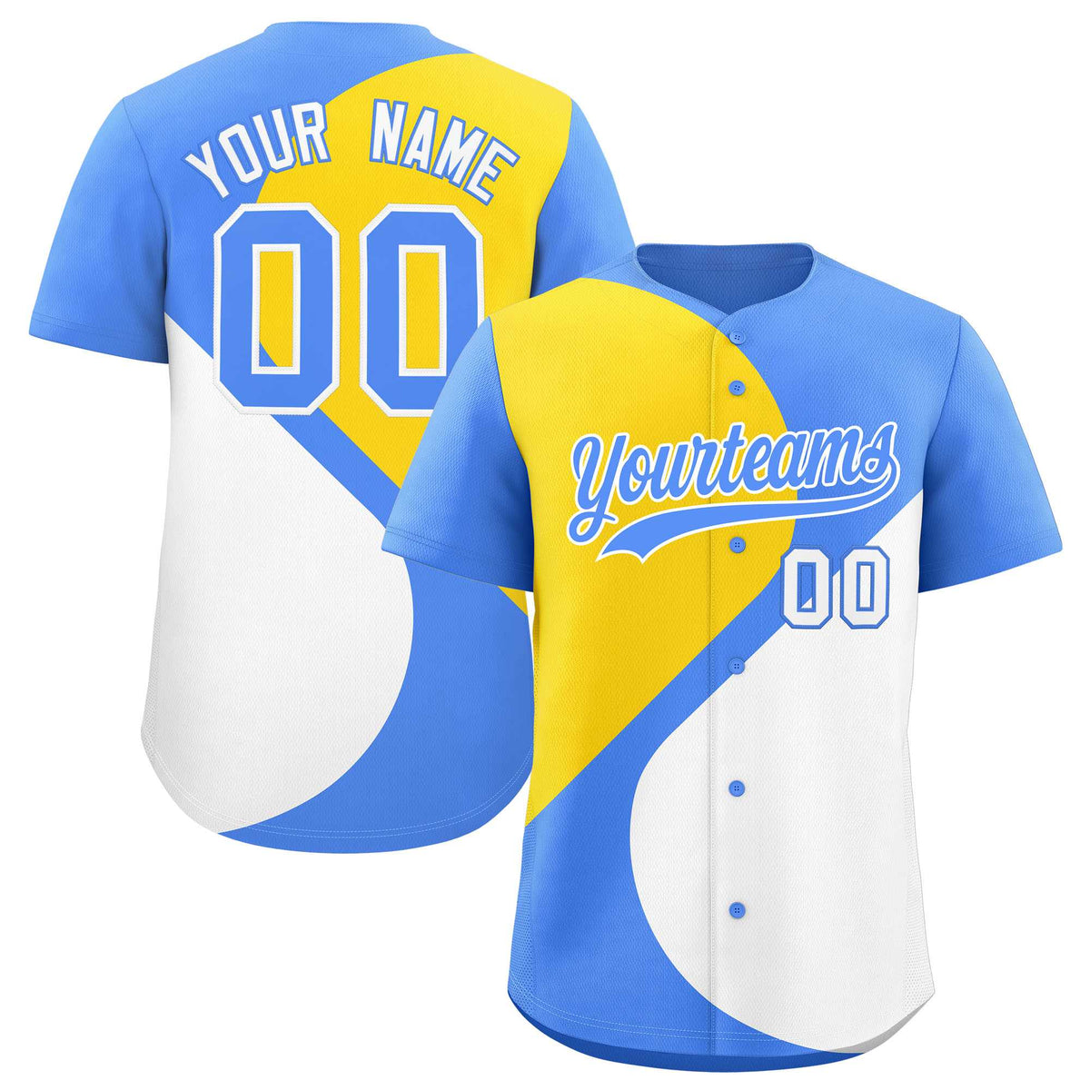 Custom Powder Blue Gold-White Color Block Personalized Half Heart Pattern Authentic Baseball Jersey| KXKSHOP