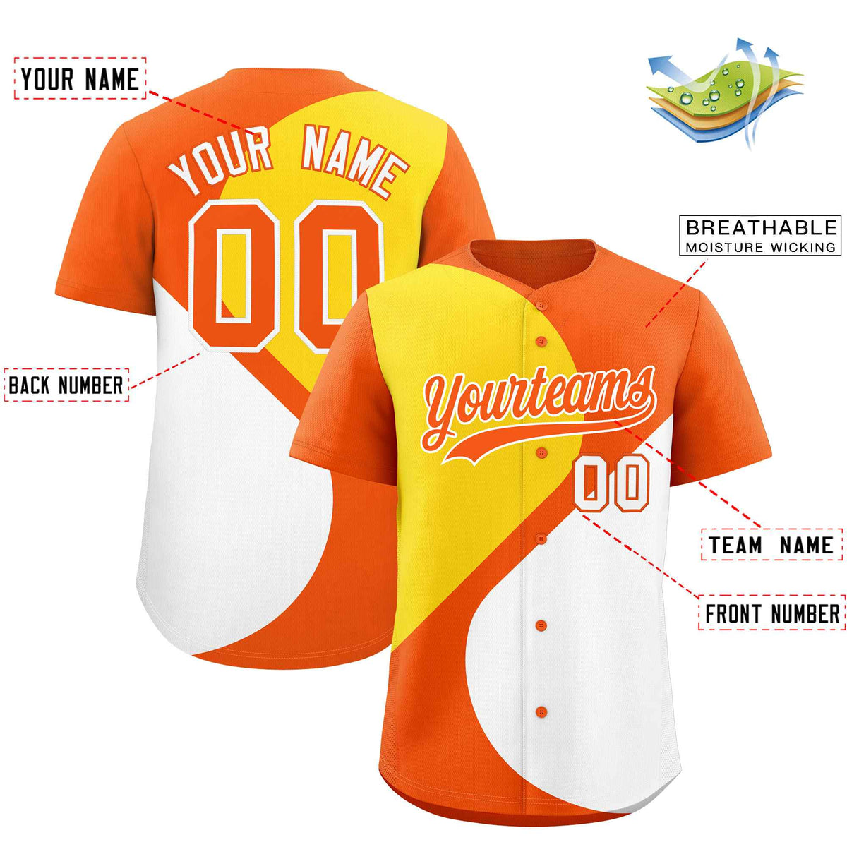 Custom Orange Gold-White Color Block Personalized Half Heart Pattern Authentic Baseball Jersey| KXKSHOP
