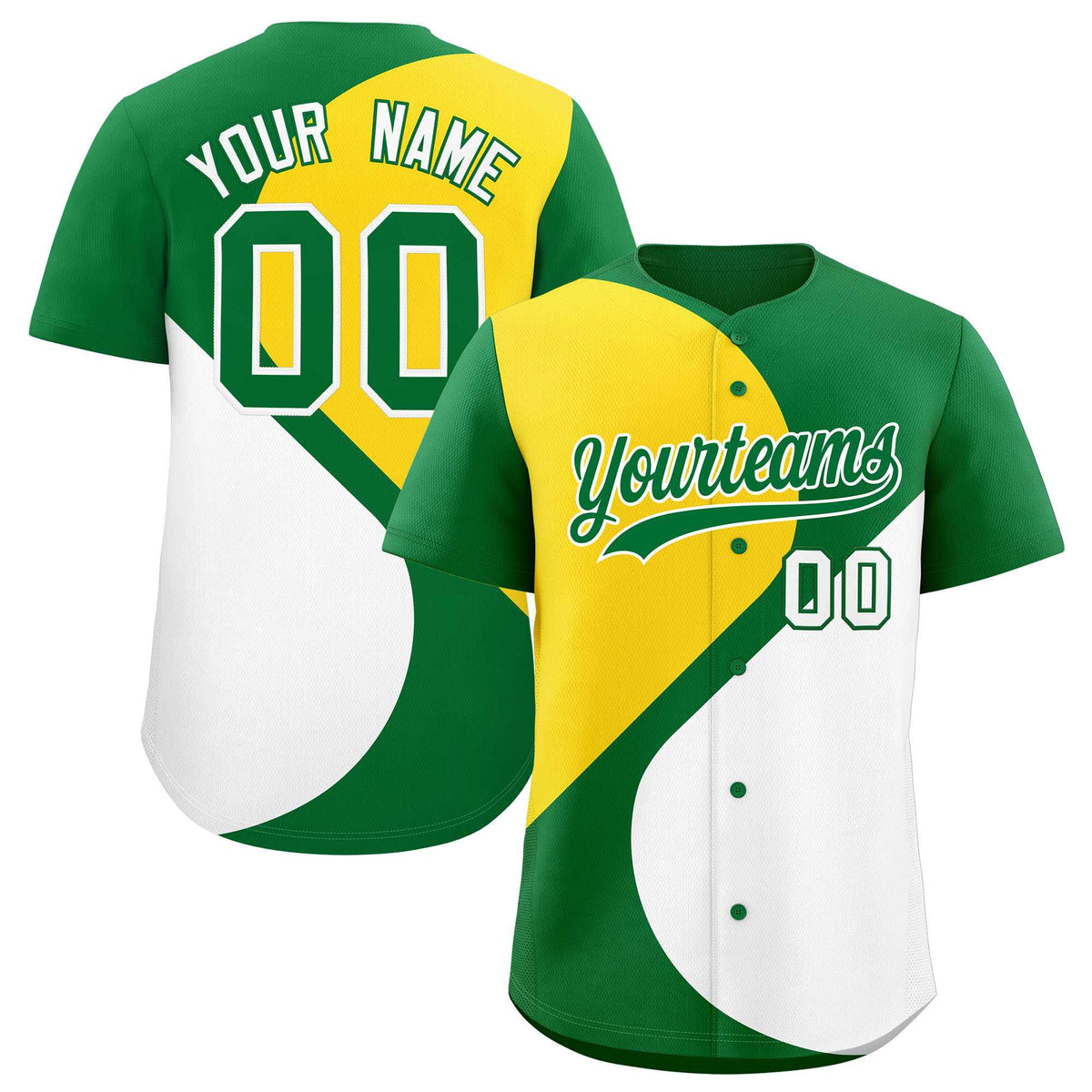 Custom Kelly Green Gold-White Color Block Personalized Half Heart Pattern Authentic Baseball Jersey| KXKSHOP