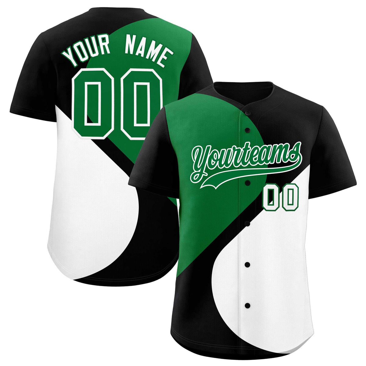 Custom Black Kelly Green-White Color Block Personalized Half Heart Pattern Authentic Baseball Jersey| KXKSHOP