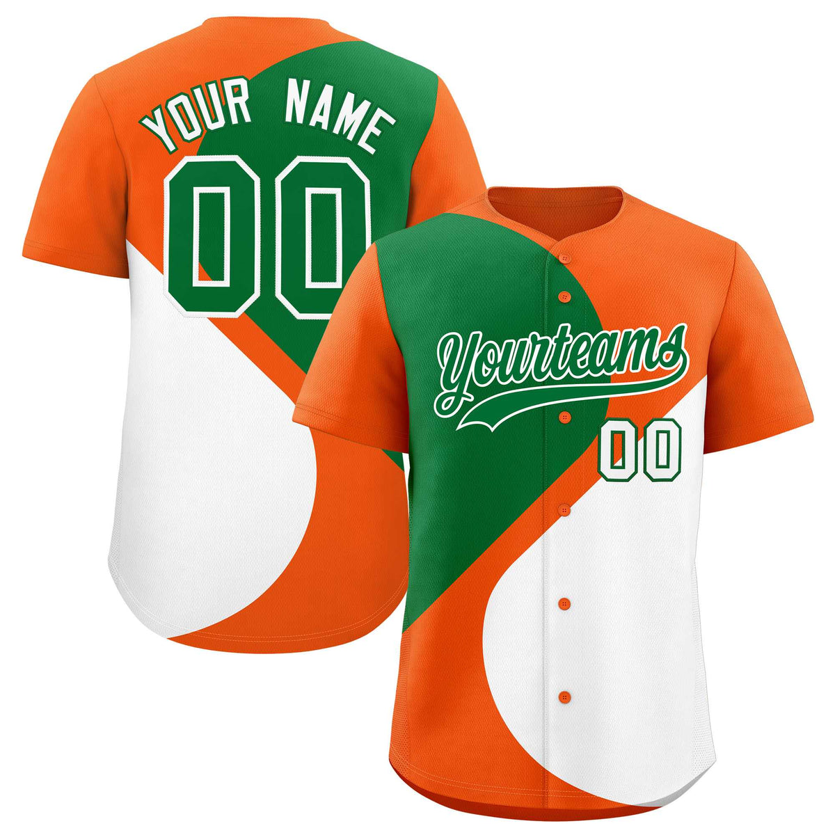Custom Orange Kelly Green-White Color Block Personalized Half Heart Pattern Authentic Baseball Jersey| KXKSHOP