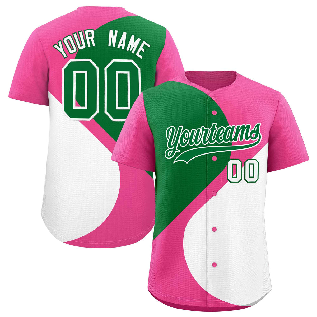 Custom Pink Kelly Green-White Color Block Personalized Half Heart Pattern Authentic Baseball Jersey| KXKSHOP