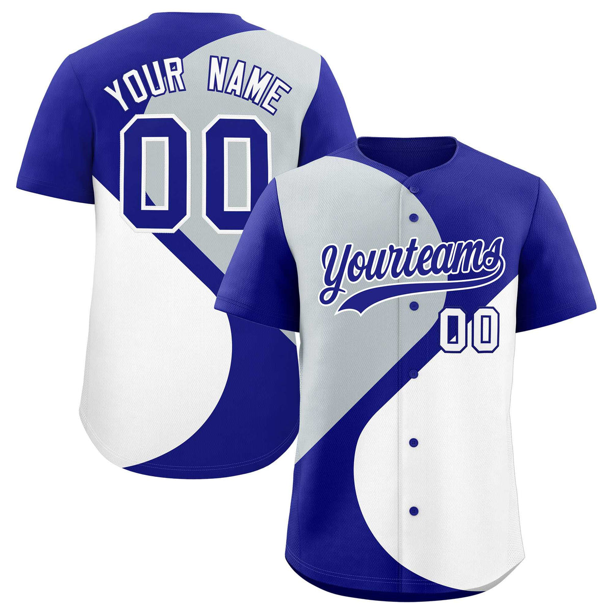 Custom Royal Silver-White Color Block Personalized Half Heart Pattern Authentic Baseball Jersey| KXKSHOP