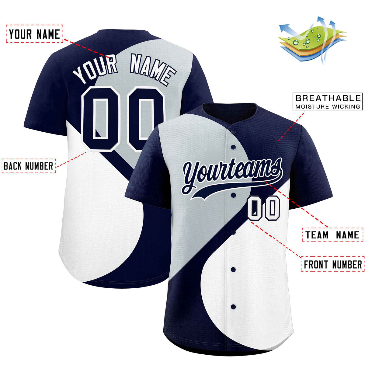 Custom Navy Silver-White Color Block Personalized Half Heart Pattern Authentic Baseball Jersey| KXKSHOP