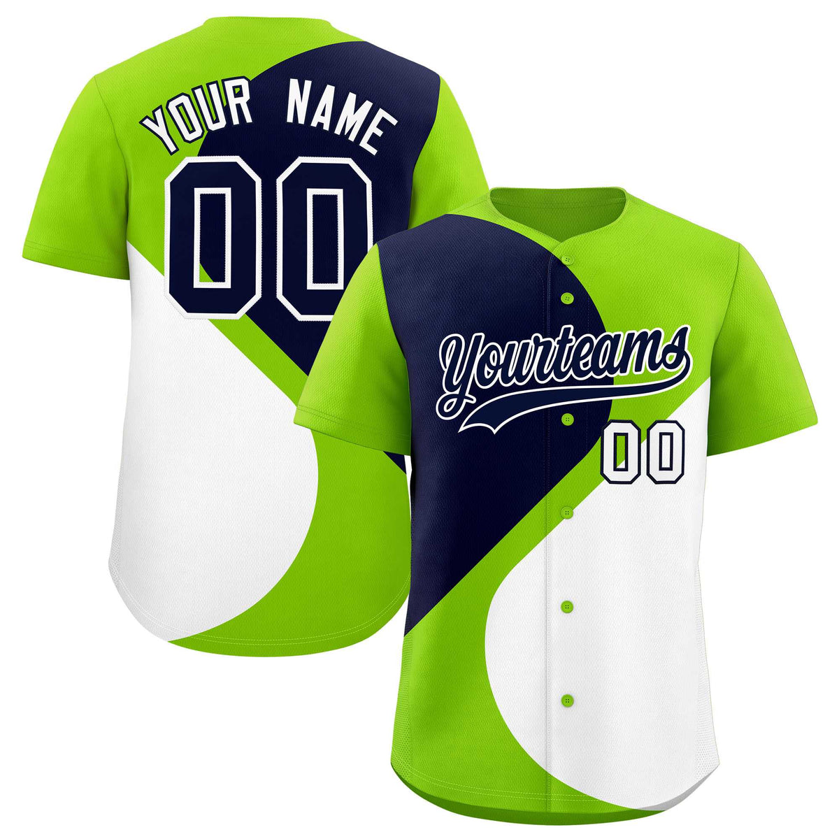 Custom Neon Green Navy-White Color Block Personalized Half Heart Pattern Authentic Baseball Jersey| KXKSHOP