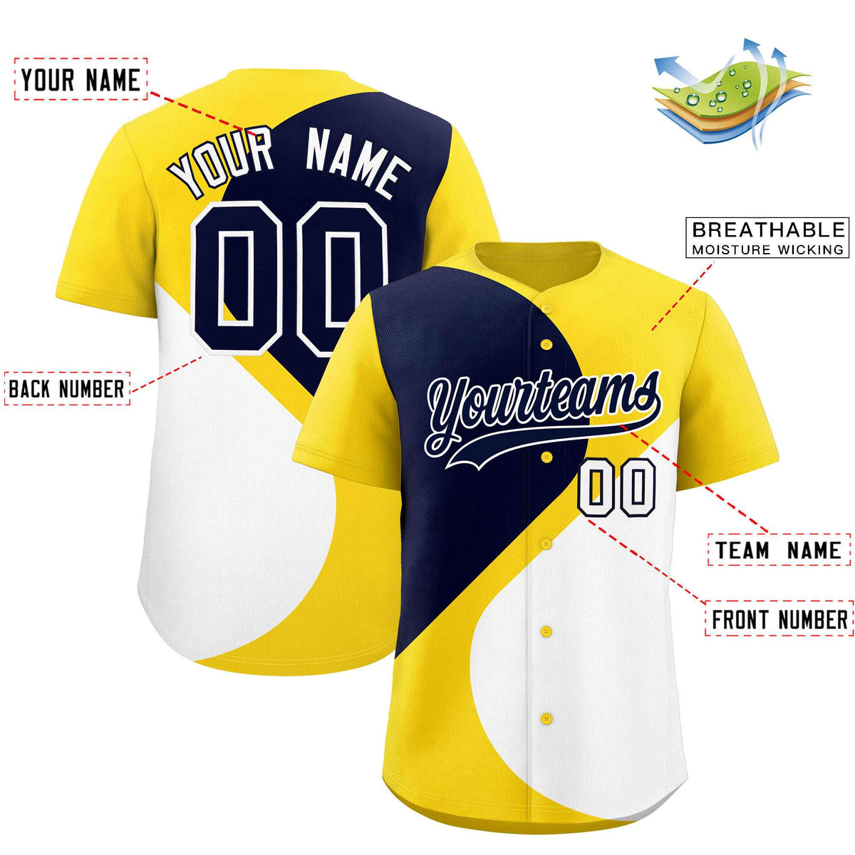 Custom Gold Navy-White Color Block Personalized Half Heart Pattern Authentic Baseball Jersey| KXKSHOP