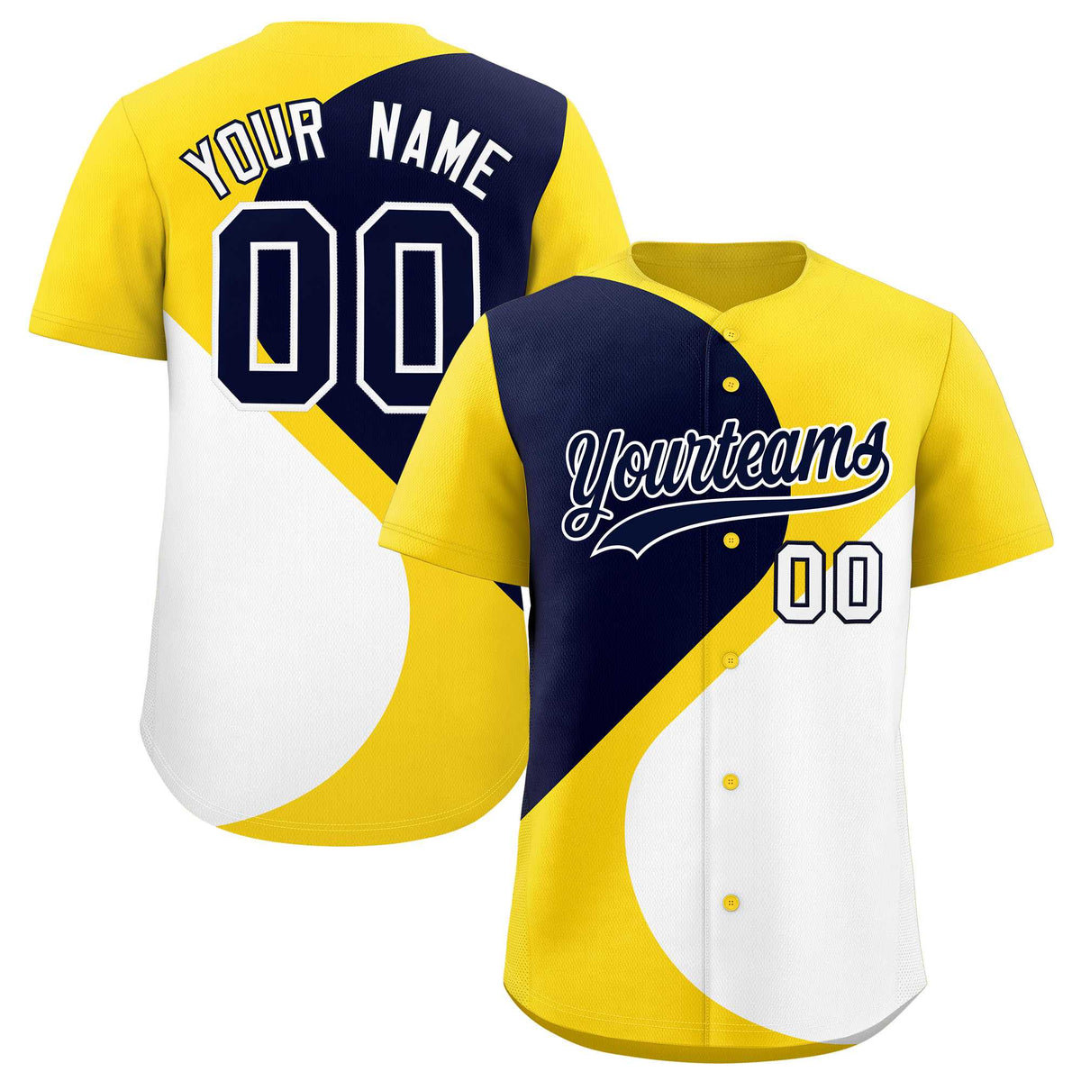 Custom Gold Navy-White Color Block Personalized Half Heart Pattern Authentic Baseball Jersey| KXKSHOP
