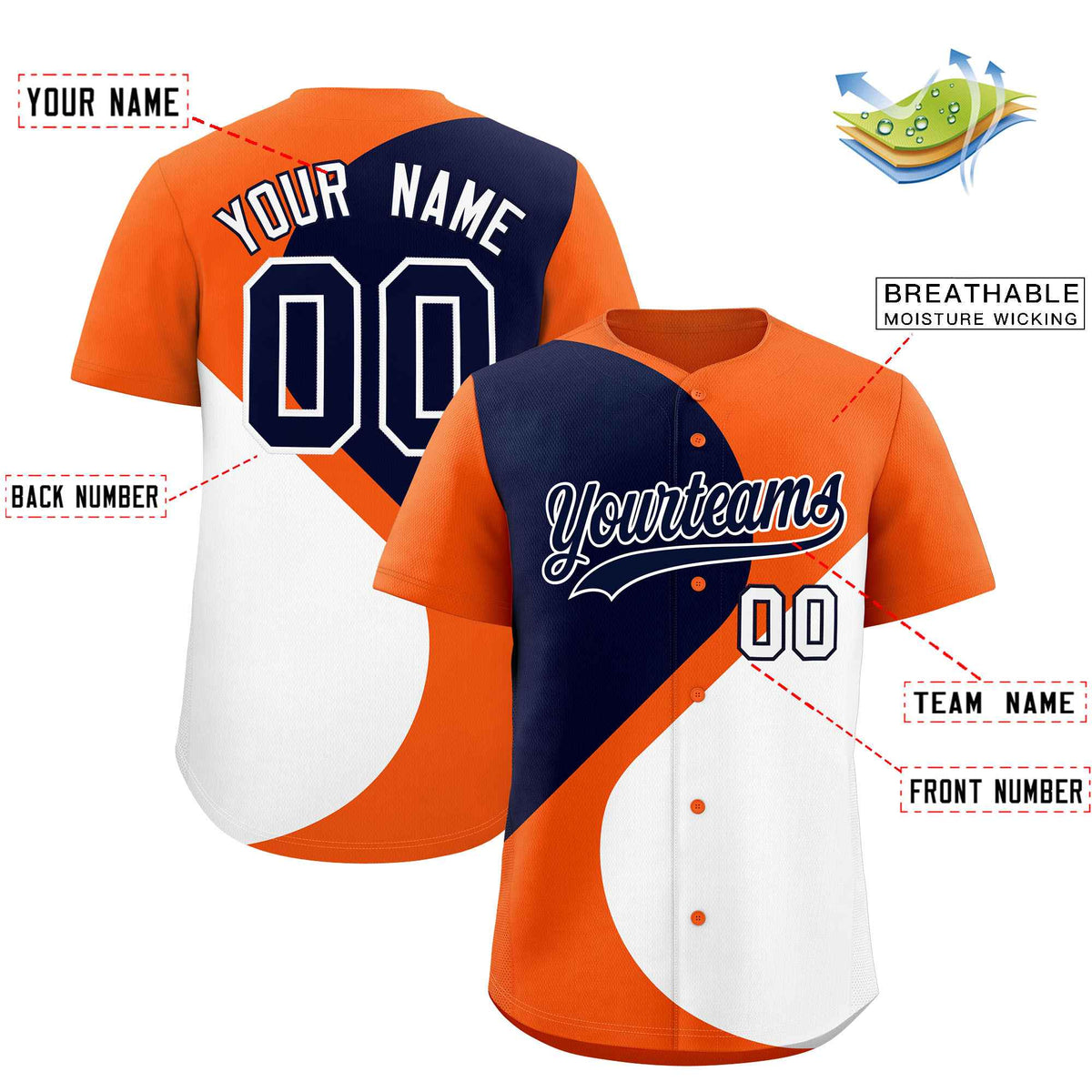 Custom Orange Navy-White Color Block Personalized Half Heart Pattern Authentic Baseball Jersey| KXKSHOP