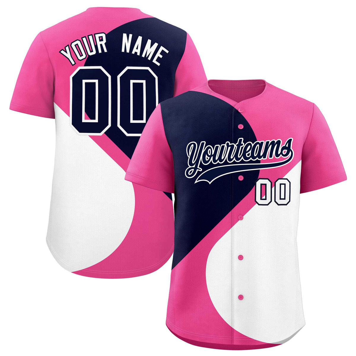 Custom Pink Navy-White Color Block Personalized Half Heart Pattern Authentic Baseball Jersey| KXKSHOP