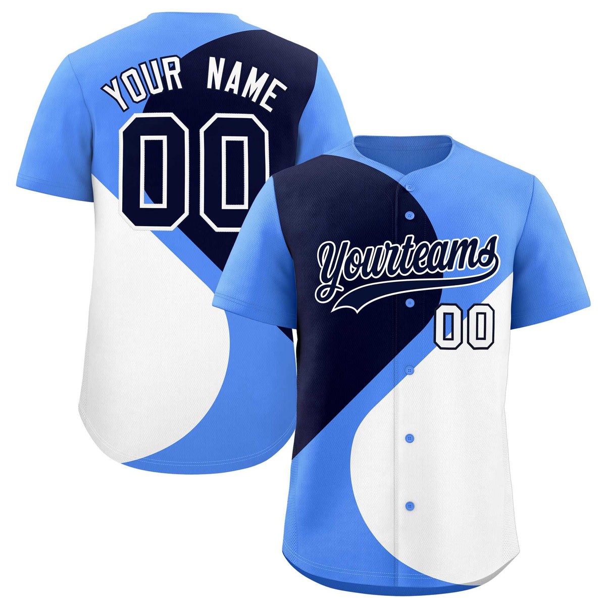 Custom Powder Blue Navy-White Color Block Personalized Half Heart Pattern Authentic Baseball Jersey| KXKSHOP