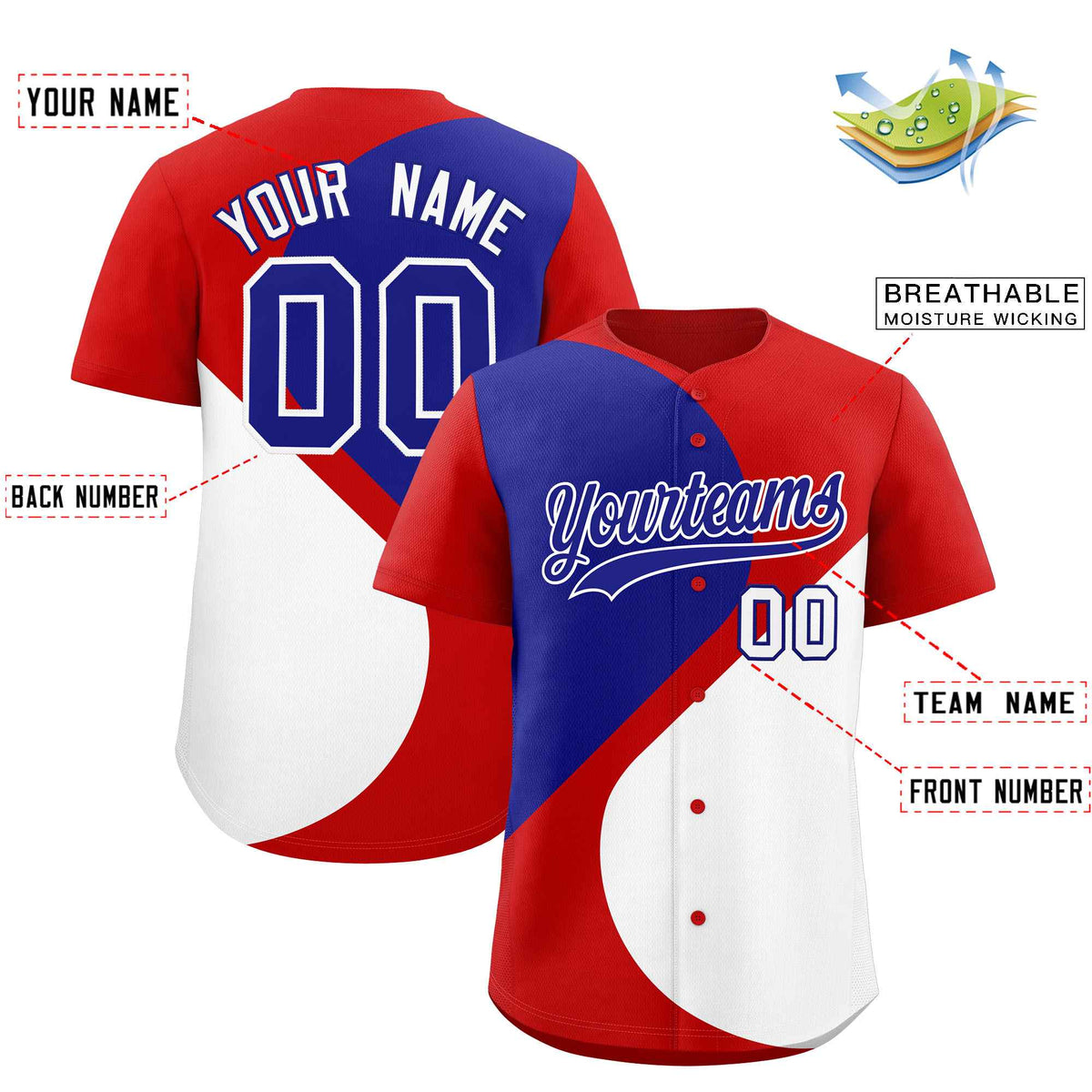 Custom Red Royal-White Color Block Personalized Half Heart Pattern Authentic Baseball Jersey| KXKSHOP